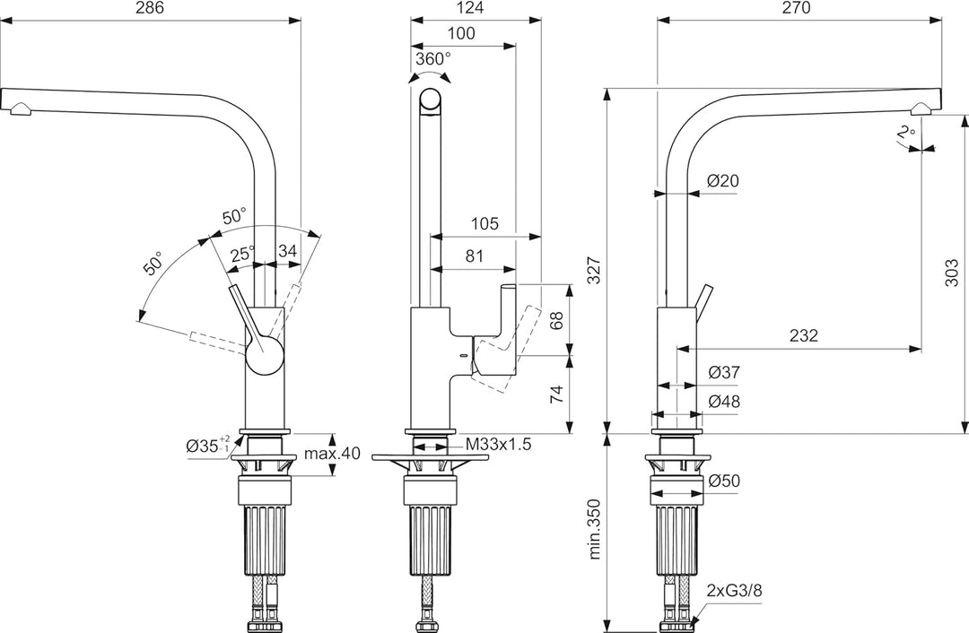 Ideal Standard – Gusto Küchenarmatur, Hoher L-Auslauf mit zylindrischem Querschnitt, mit FirmaFlow K