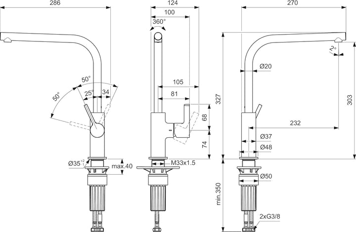 Ideal Standard – Gusto Küchenarmatur, Hoher L-Auslauf mit zylindrischem Querschnitt, mit FirmaFlow K