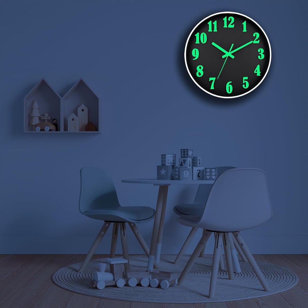 DIYZON 3D Schriftart Leuchtende Wanduhr, Geräuschlos, Nicht tickend, 30 cm, Nachtlicht-Wanduhren, Ba