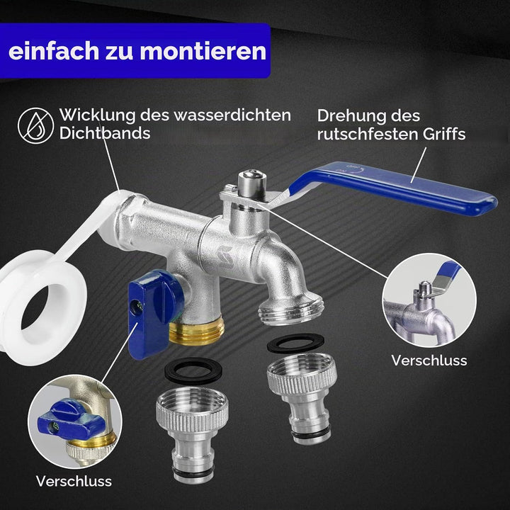 SPGOOD Garten Wasserhahn,Doppel Auslaufhahn 3/4 Zoll,aus Messing Rost-und Frostsicher,mit 2X 3/4 Zol