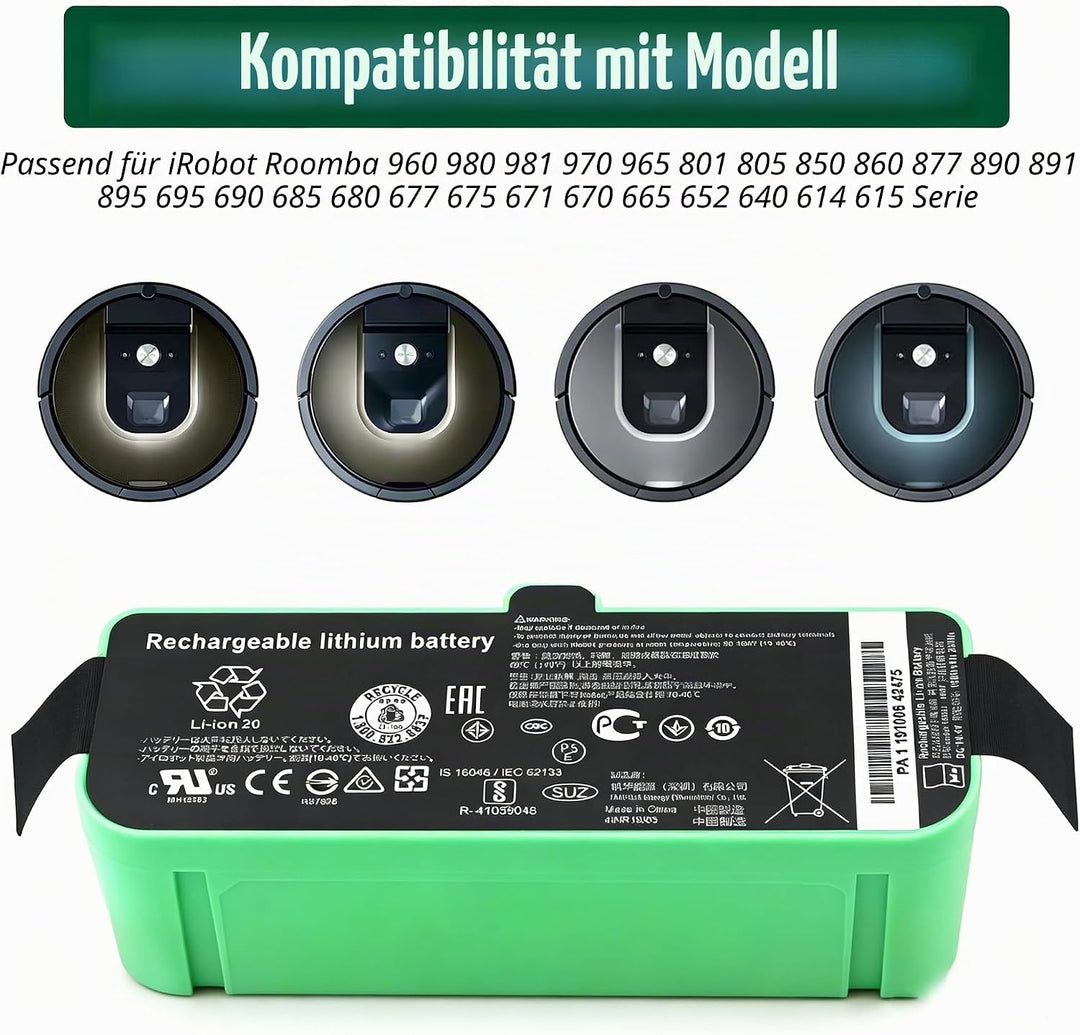 1800LI Ersatz Akku für Roomba Robots 680 500 600 700 800 900 595 670 671 675 677 681 685 690 691 695