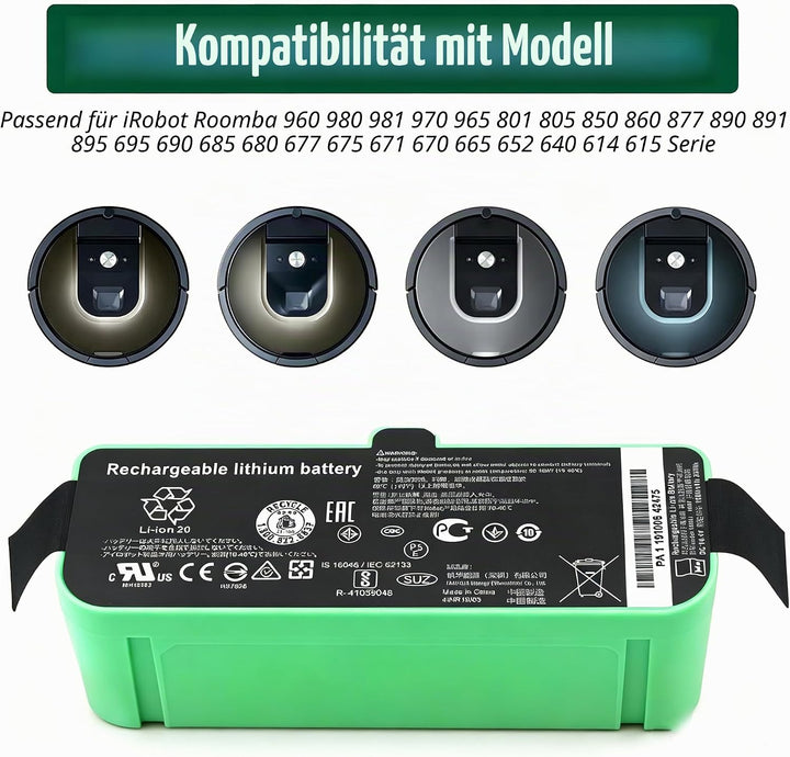 1800LI Ersatz Akku für Roomba Robots 680 500 600 700 800 900 595 670 671 675 677 681 685 690 691 695