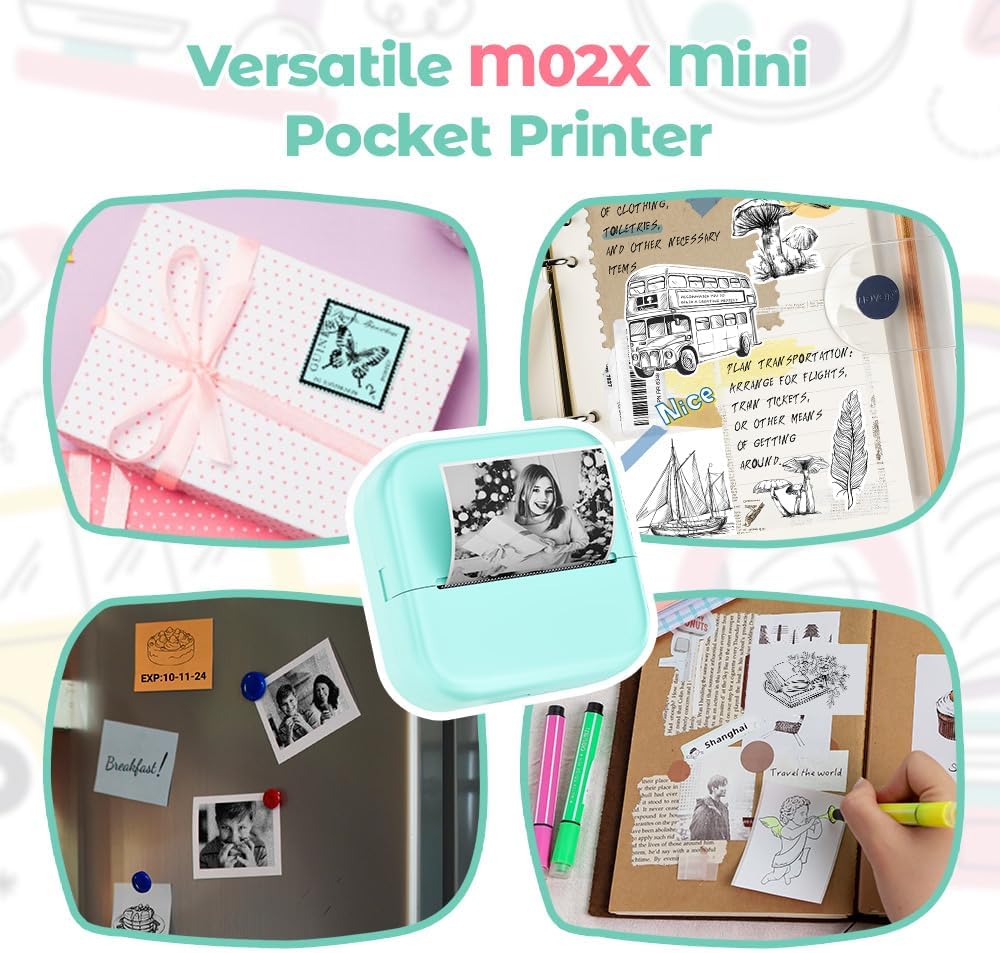 Phomemo M02X Mini Drucker - Sticker Drucker für Handy, Pocket Printer Set, Taschendrucker 203DPI Kle