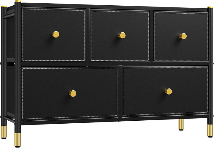 YITAHOME Stoffkommode mit 5 Schubladen, Leder Kommode Schubladen für Schlafzimmer, Wohnzimmer, Schra
