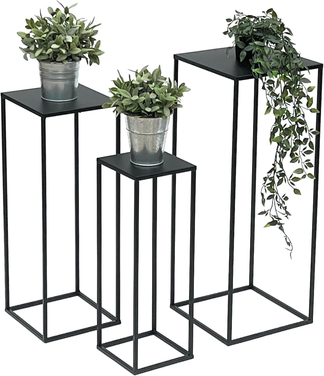 DanDiBo Blumenhocker Metall Schwarz Eckig Blumenständer Beistelltisch 96315 3er Set Blumensäule Mode
