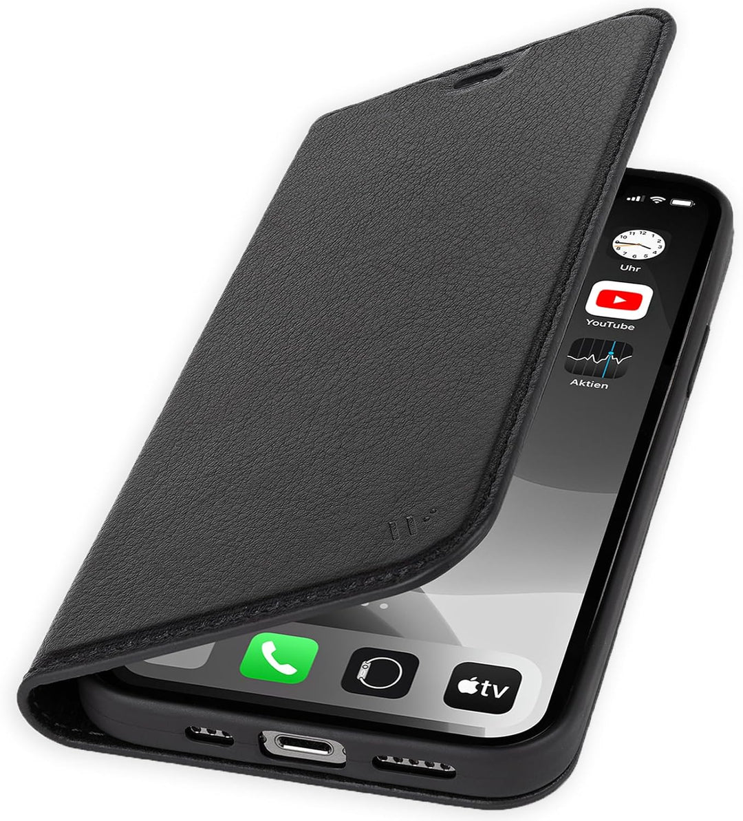 WIIUKA Hülle für iPhone 15 Pro Max, Leder aus Deutschland, mit Kartenfach, extra Dünn, Handyhülle mi