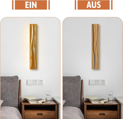 ZMH Holz Wandleuchte LED 8W Wandlampe innen Holz Nachtlampe Nachtlampe warmweiss für Schlafzimmer Fl