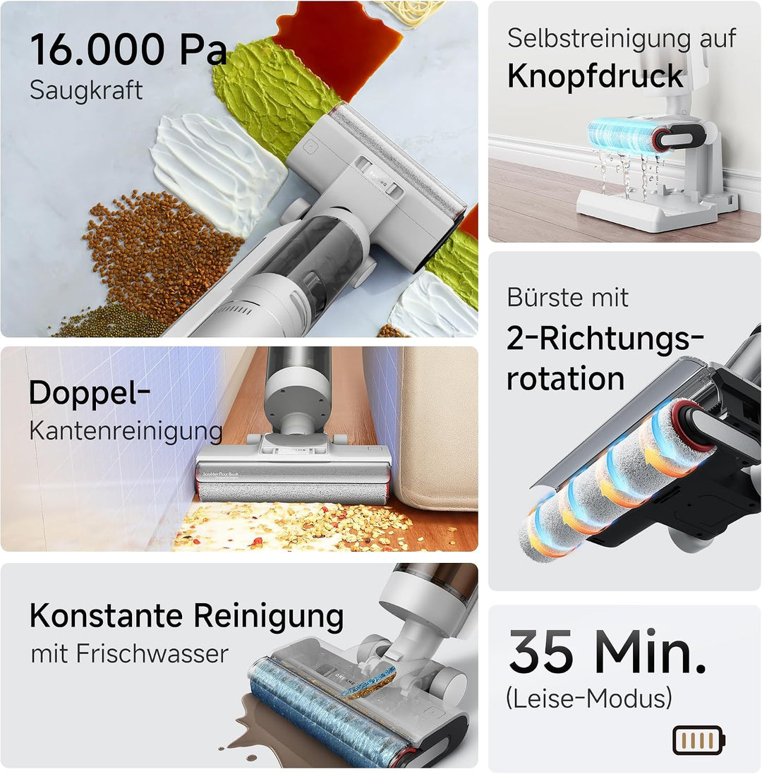 dreame G10 Pro Nass- und Trockensauger, 16.000 Pa Saugleistung, Doppel-Kantenreinigungsbürste, Selbs