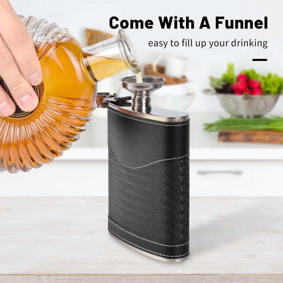 Flachmann-Set - 304 Edelstahl Mit Trichter, Schnapsgläser - Geschenk für Herren, Whiskey, Rum, Trauz