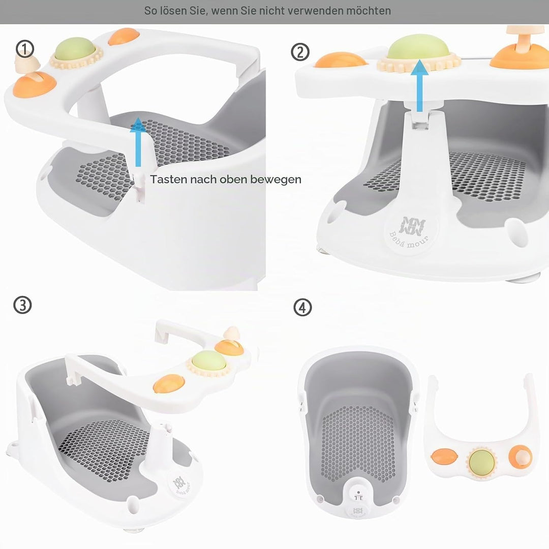 Bebamour Baby Badesitz 6 Monate+ Kind Badewanne rutschfest Baby Badesitz mit Spielzeug,Gray 1 Gray,