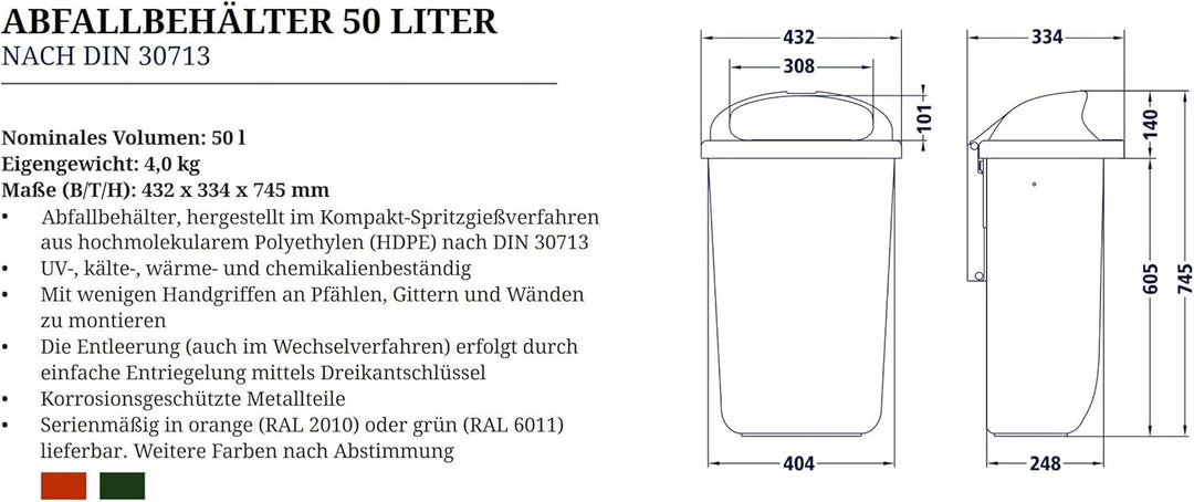 SCF GmbH Kunststoff-Abfallbehälter in RAL 6017 Maigrün lt. DIN 30713