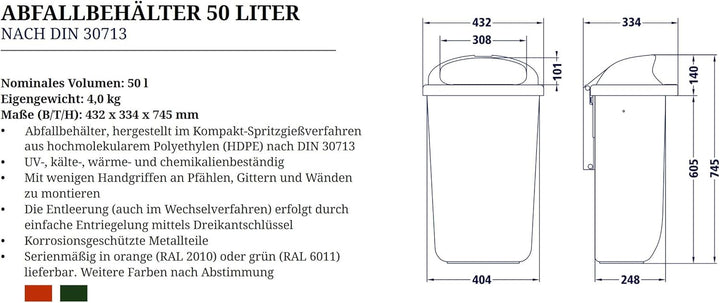 SCF GmbH Kunststoff-Abfallbehälter in RAL 6017 Maigrün lt. DIN 30713