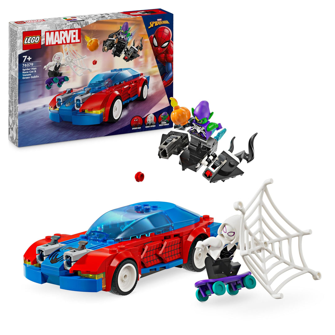 Lego Marvel Spider-Mans Rennauto & Venom Green Goblin, Spidey-Spielzeug für Rollenspiele mit Superhe