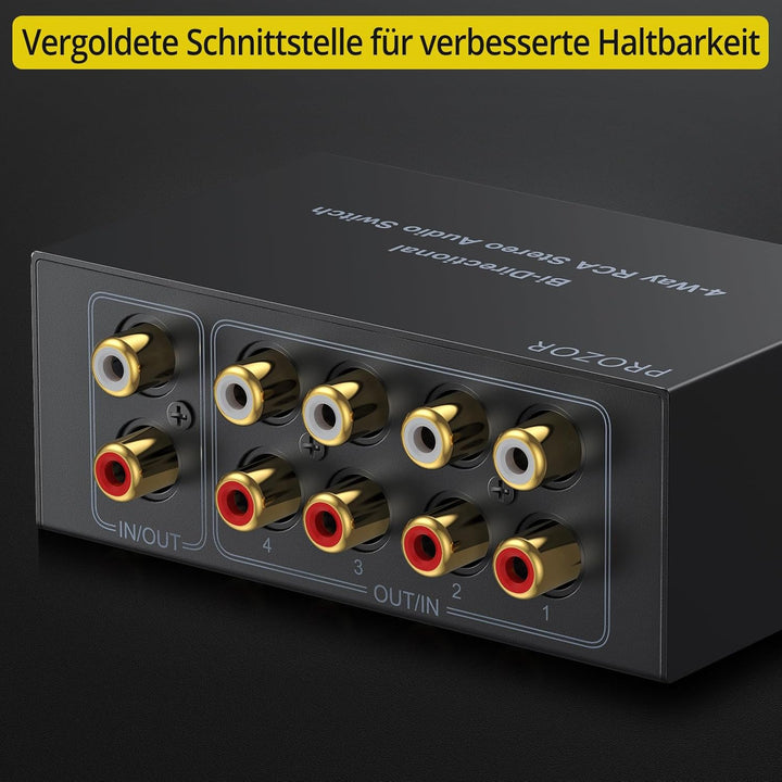 PROZOR Stereo Audio Schalter Cinch 4(1)-In-1(4)-Out RCA L/R Bidirektionaler Umschalter Stereo Audio