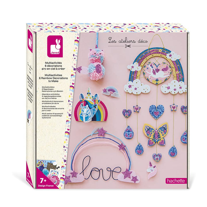 Janod - Kombi-Set für 6 Einhorn- und Regenbogen-Basteleien – Les Ateliers Déco – Kreativ-Set für Kin
