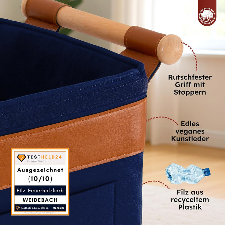 WEIDEBACH® Holzkorb für Kaminholz 35L (erweiterbar auf 50L), Kaminholzkorb dunkelblau schwer belastb