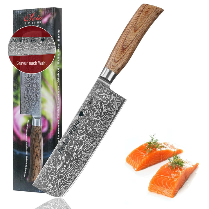Wakoli EDIB Pro Damast Nakiri Messer mit Gravur – Personalisiertes Gemüsemesser, 18cm Klinge aus 67