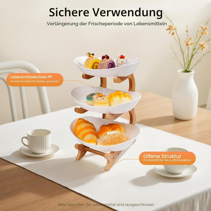 Obstschalen Obst Etagere 3 Stöckig Obstteller Oval Bambusholz Ständer Obstkorb Bambus Stand Inhaber,