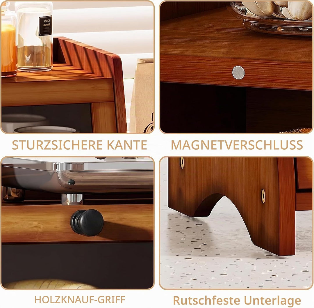 BAMBANG Gross Bambus Brotkasten für Küchentheke, 2 Stufe Bauernhaus Brotbox, Holz Brotkasten Brotauf