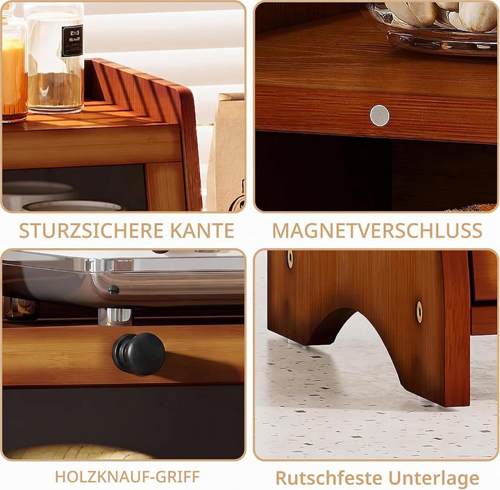 BAMBANG Gross Bambus Brotkasten für Küchentheke, 2 Stufe Bauernhaus Brotbox, Holz Brotkasten Brotauf