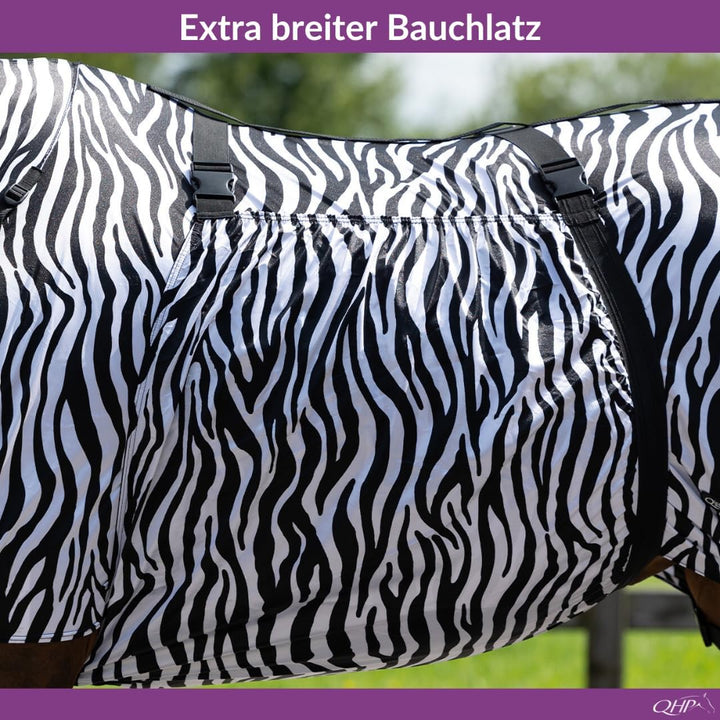 QHP Ekzemdecke mit Hals und abnehmbarem Bauchlatz (145 cm, Zebra) 145 cm zebra, 145 cm zebra