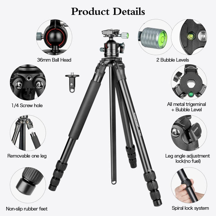 Koolehaoda Kamerastativ 158 cm / 1,36 kg, Kompaktes Leichtes Reisestativ, Einbeinstativ mit 36mm Low