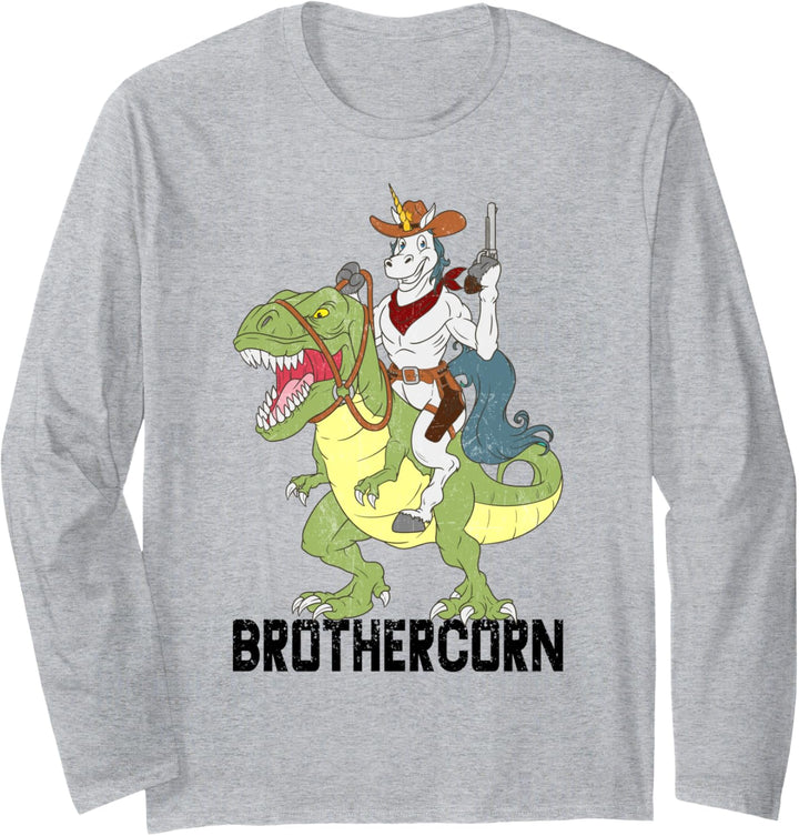 Sheriff Brother Unicorn Cowboy Riding Dinosaur T-Rex Boys Langarmshirt