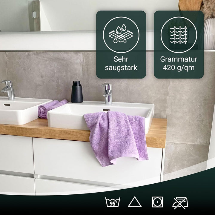 ZOLLNER 2er Set Saunatücher, Handtücher, 70x200 cm, Baumwolle, Flieder