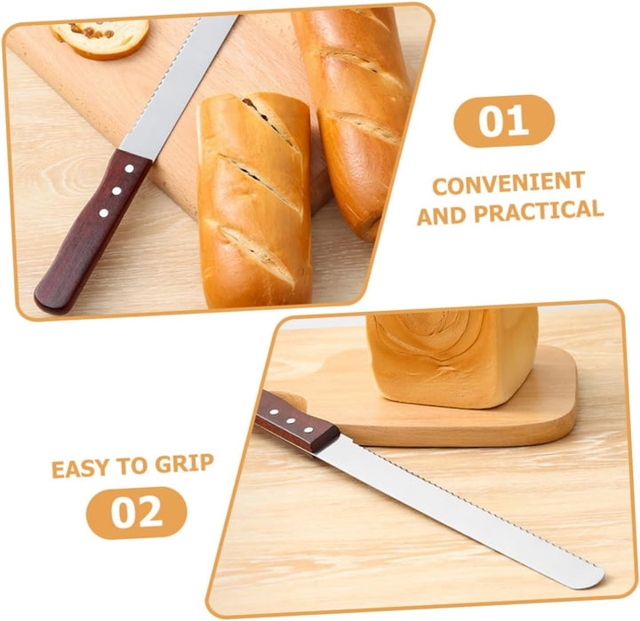 Alipis Brotschneider Holzgriff Edelstahl Toastschneider Küchenmesser für Brot Kuchen Schneidewerkzeu