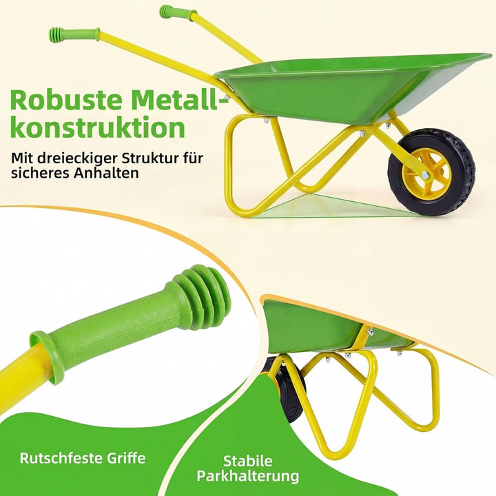 COSTWAY Schubkarre Kinder, Metallschubkarre bis zu 10 kg belastbar, Spielzeugschubkarre für Kinder a
