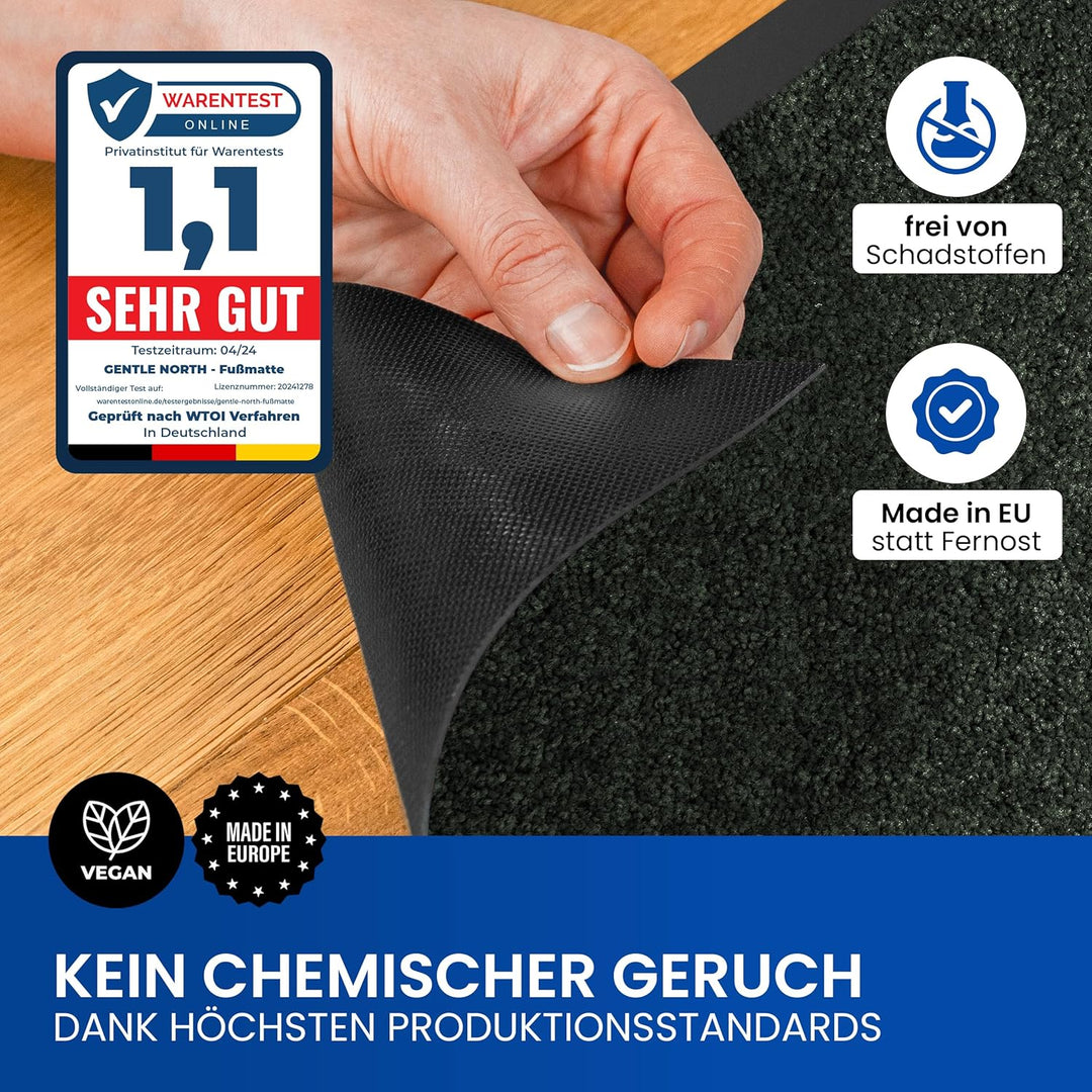 Gentle North Hochwertige Fussmatte grün 60x80 gross für Innen & Aussen - Schmutzfangmatte rutschfest
