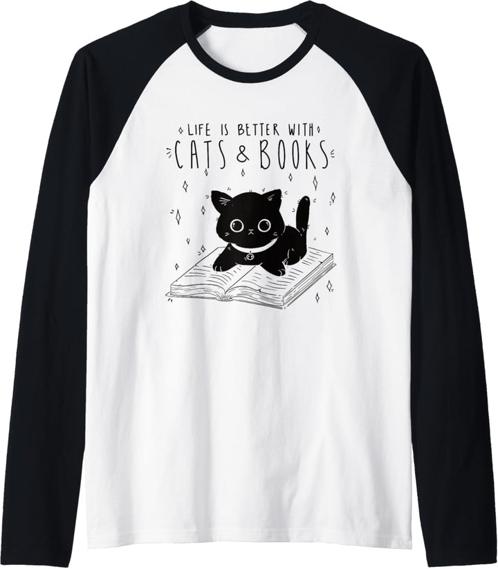 Katze Life Is Better With Cats And Books, Bücher Raglan