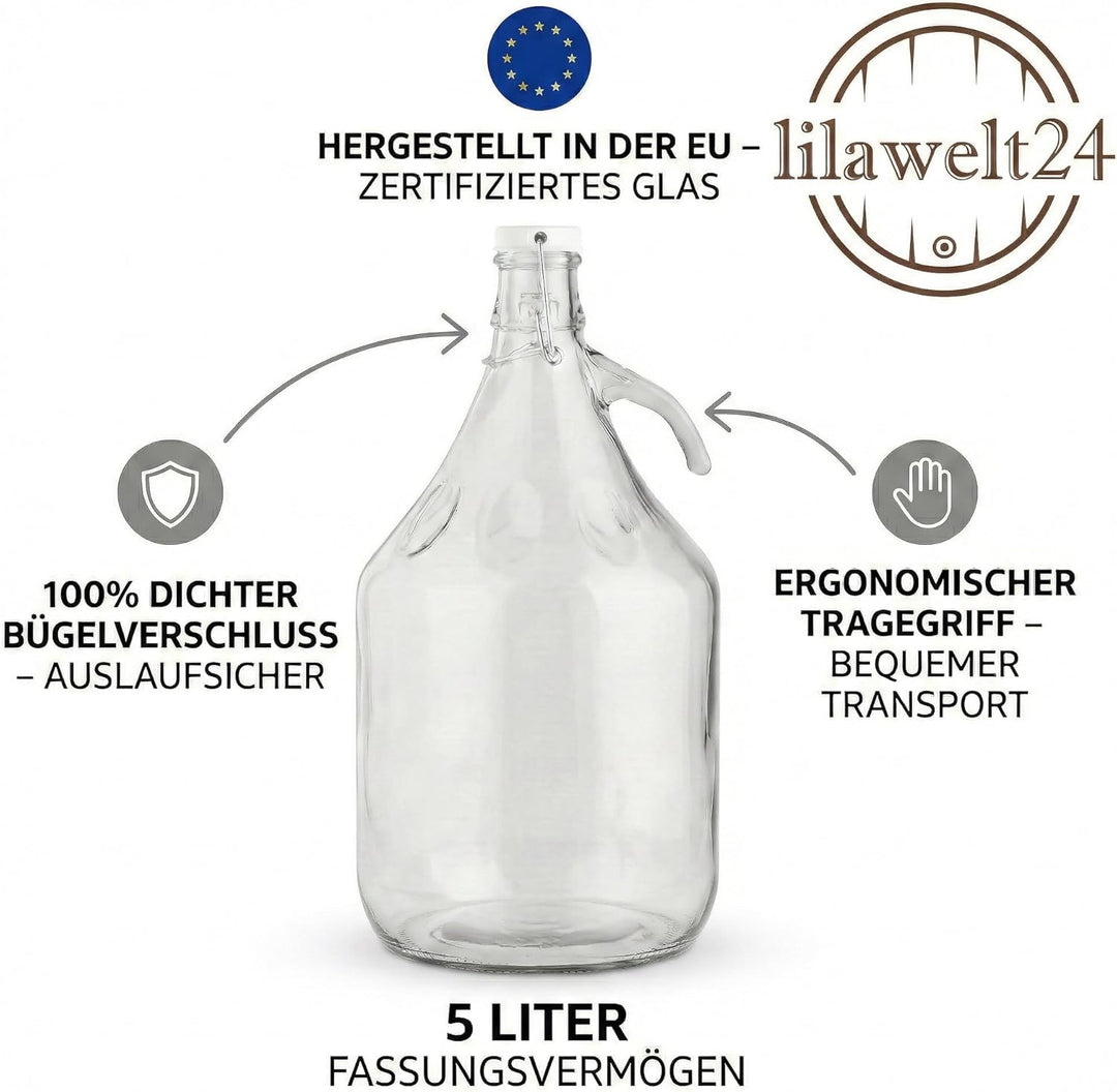 lilawelt24 4 STÜCK 5L Gärballon mit BÜGELVERSCHLUSS Flasche Glasballon Weinballon Bügelflasche Glasf