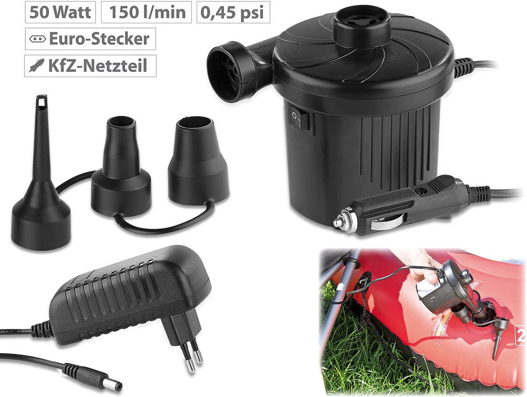 Lescars Autoluftmatratze: Selbstaufblasendes XXL-Autobett mit 12/230-V-Luftpumpe (Matratze, Auto Luf