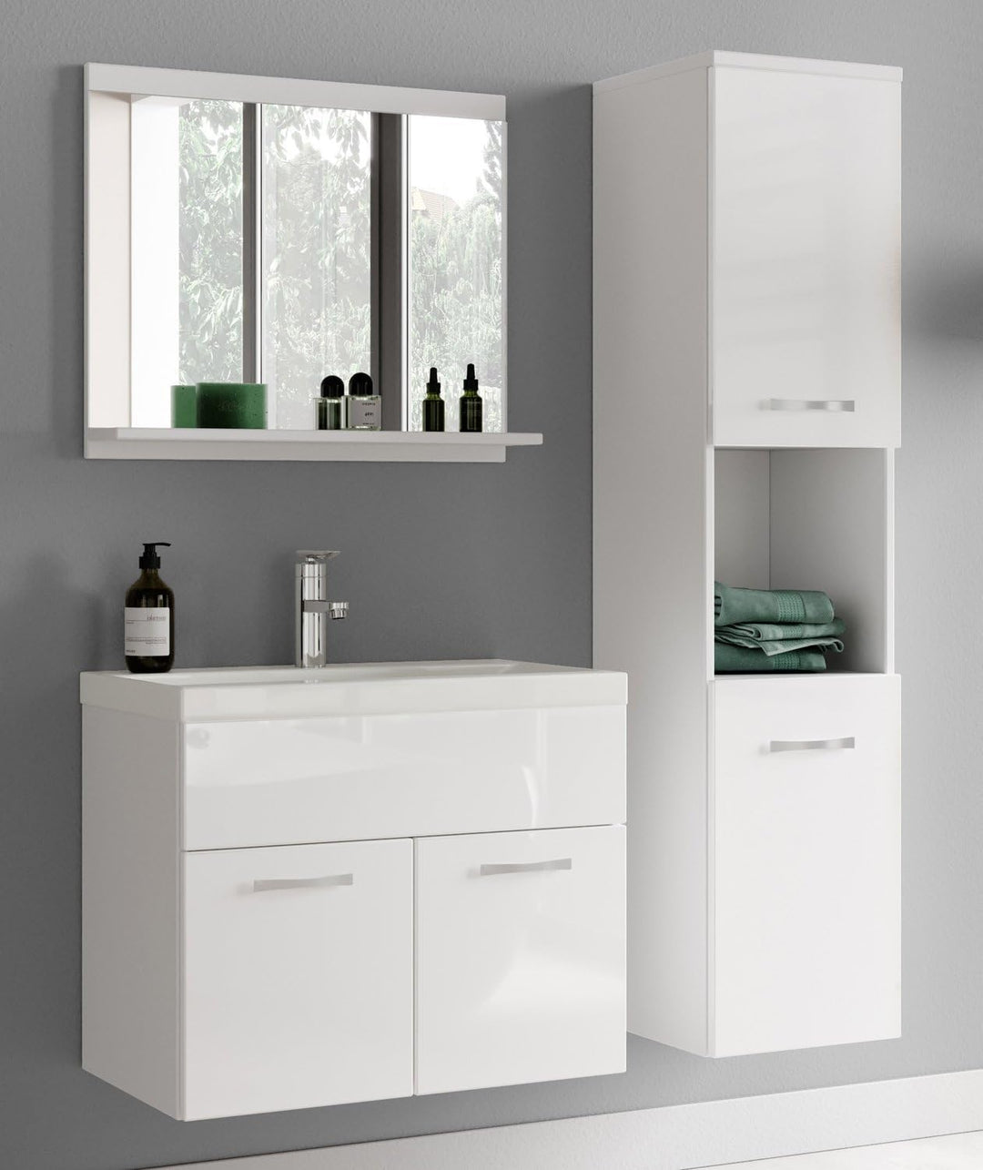 Badplaats B.V. Badezimmer Badmöbel Set Montreal 02 60cm Waschbecken Hochglanz Weiss Fronten - Unters