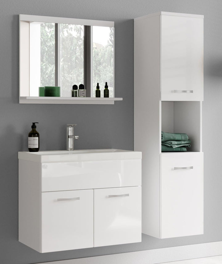 Badplaats B.V. Badezimmer Badmöbel Set Montreal 02 60cm Waschbecken Hochglanz Weiss Fronten - Unters