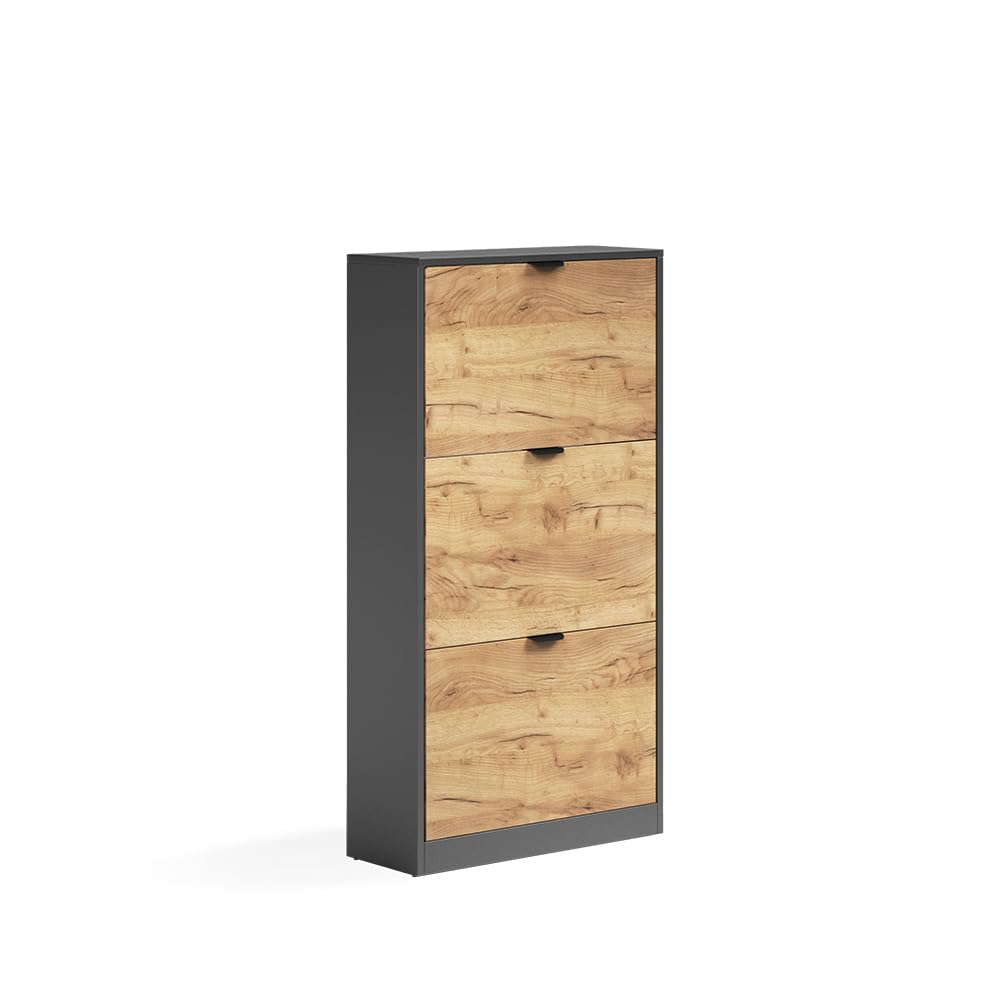 Vicco Schuhkipper Gizmo, Goldkraft Eiche/Anthrazit, 59 x 112 cm mit 3 Fächern Goldkraft Oak/Anthraci