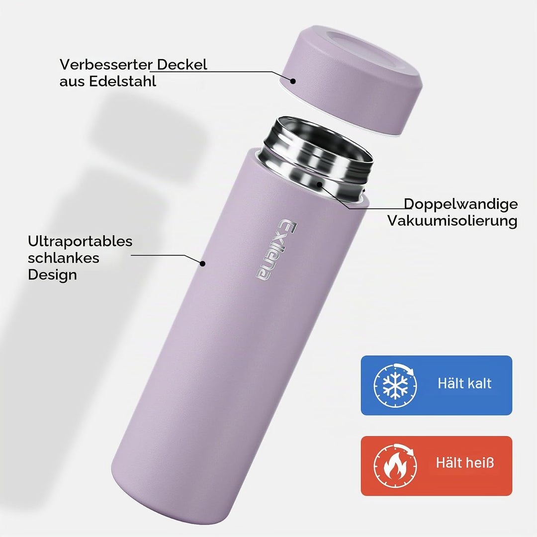 【Upgrade-Version】Exllena Mini Thermosflasche 350ml mit Edelstahl-Deckel, Trinkflasche Klein Doppelwa