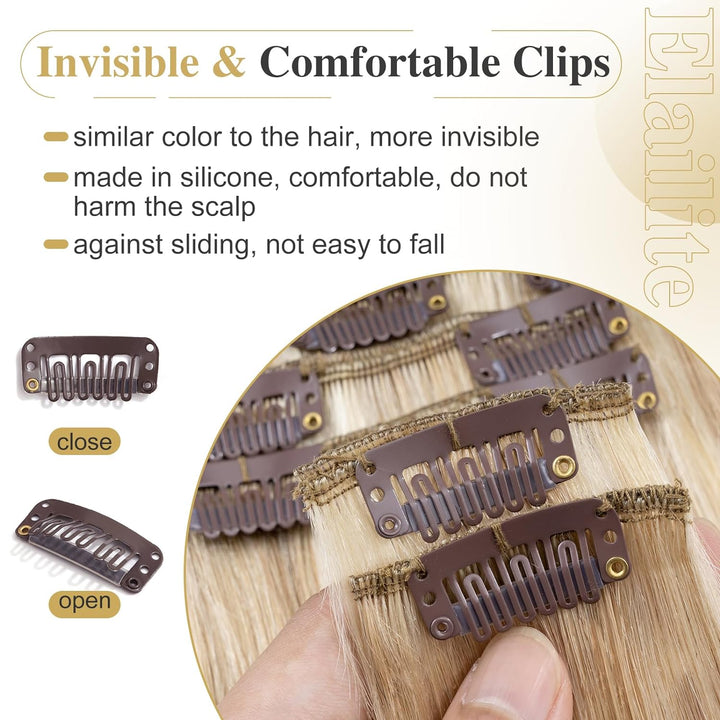 Elailite Clip in Extensions Echthaar Haarverlängerung Haarteile 8 Teilig 18 Clips für Frauen Voller