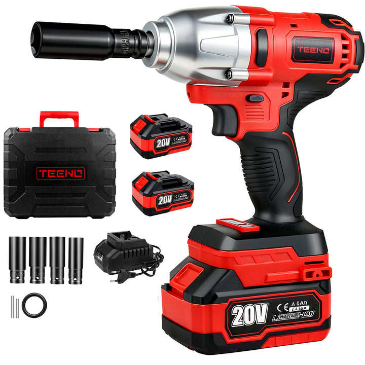 TEENO Akku-Schlagschrauber, Drehmoment 600 Nm 20V, mit Koffer, Futter 1/2" (13 mm), 4 Bits Inklusive