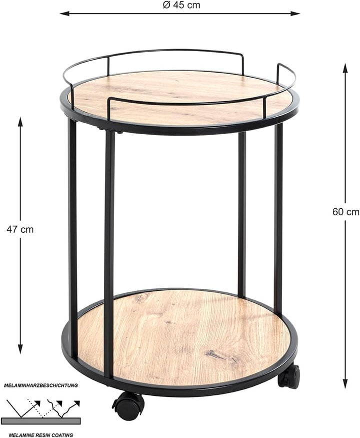 HAKU Möbel Beistelltisch auf Rollen, MDF, schwarz-eiche, Ø 45 x H 60 cm Schwarz-eiche T 45 x B 45 x