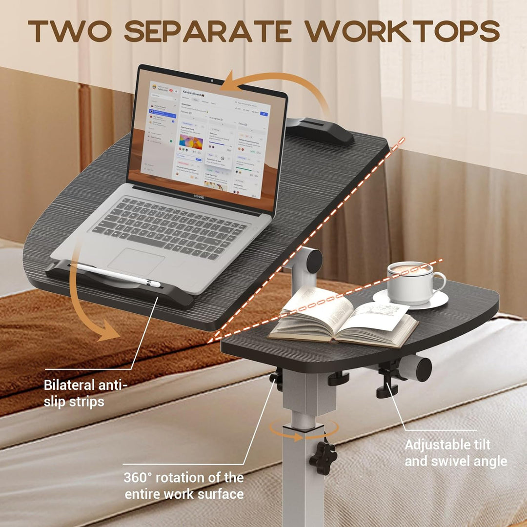 Soontrans Betttisch auf Rollen, 60×40cm, Laptoptisch Höhenverstellbar, Beistelltisch Bett mit Mehrer