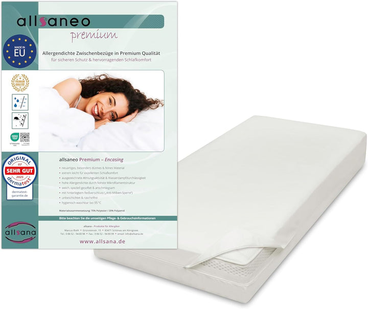 allsaneo Premium Allergiker Matratzenbezug 70x140x12 cm | Allergie Bezug extra weich und leicht | An