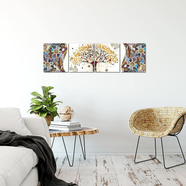 Runa Art Bilder Set 4 Teilig Gustav Klimt Baum des Lebens Wandbilder XXL Wohnzimmer 160 x 50 cm Bunt