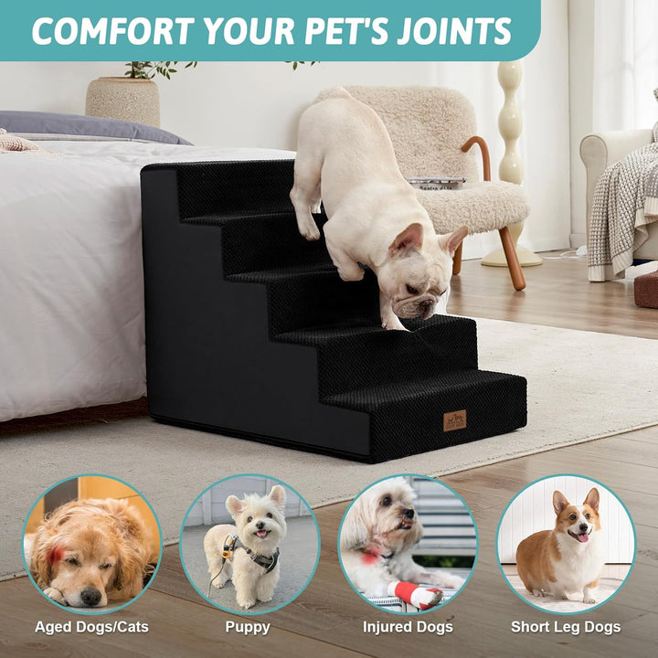 Hundetreppe für Kleine Hunde, 5 Stufen Breiter Haustiertreppe für Bett Couch Auto, 60cm Hoch Hochdic