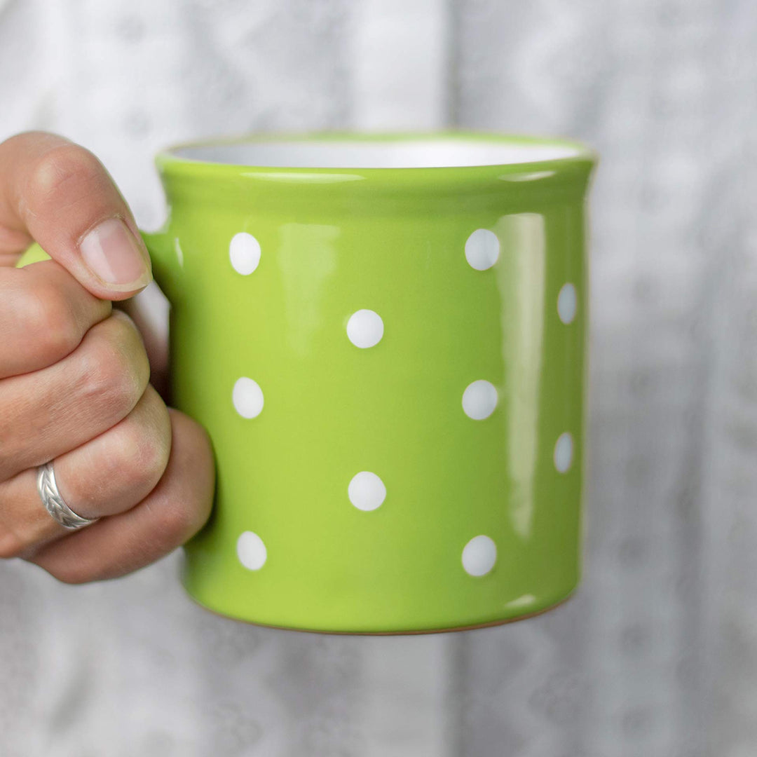 City to Cottage® - Keramik XXL Becher 500 ml | Kaffeebecher | Grün und Weiss | Polka Dots | Handgema