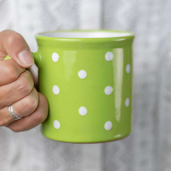 City to Cottage® - Keramik XXL Becher 500 ml | Kaffeebecher | Grün und Weiss | Polka Dots | Handgema