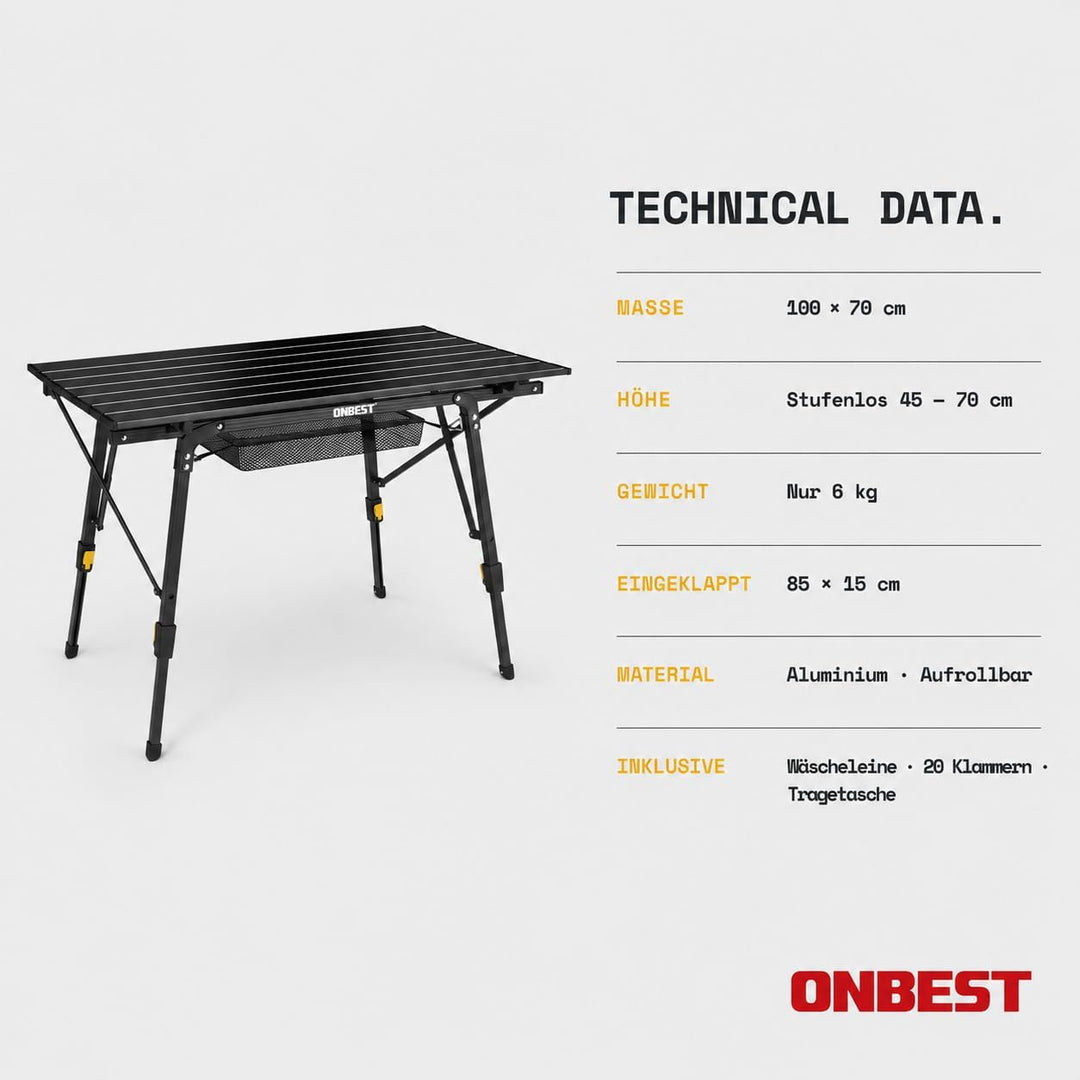 ONBEST Camping Klapptisch – Campingtisch klappbar – Angeltisch, Gartentisch 2 Personen – mit robuste