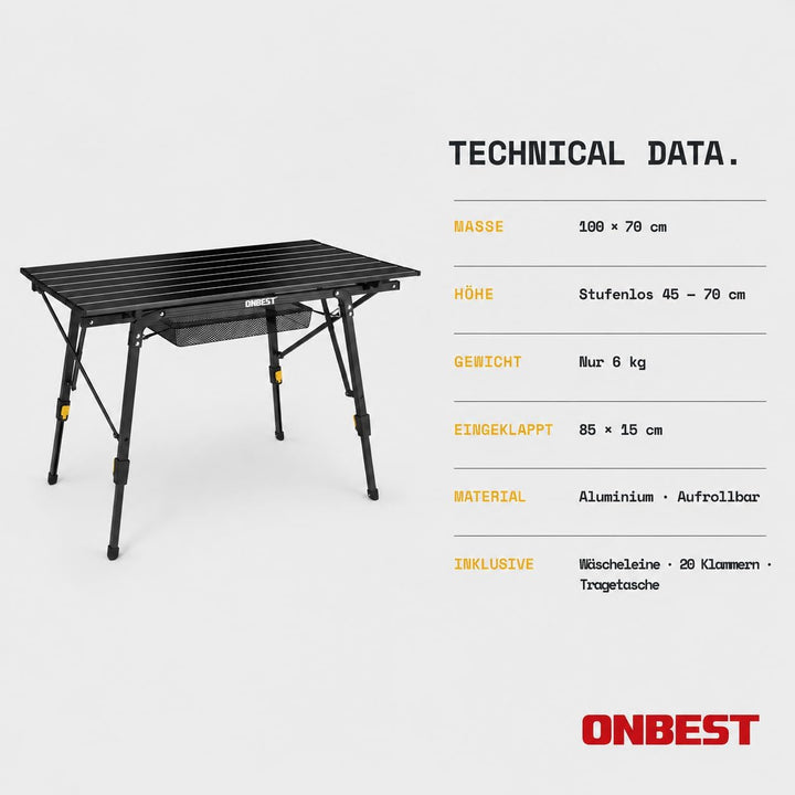 ONBEST Camping Klapptisch – Campingtisch klappbar – Angeltisch, Gartentisch 2 Personen – mit robuste