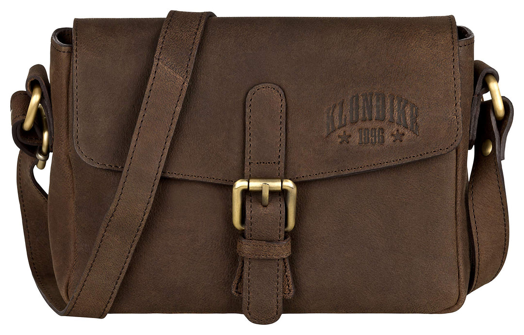 Klondike Taylor Kleine Schultertasche aus Leder für Damen, Tasche Damentasche Handtasche Dunkelbraun